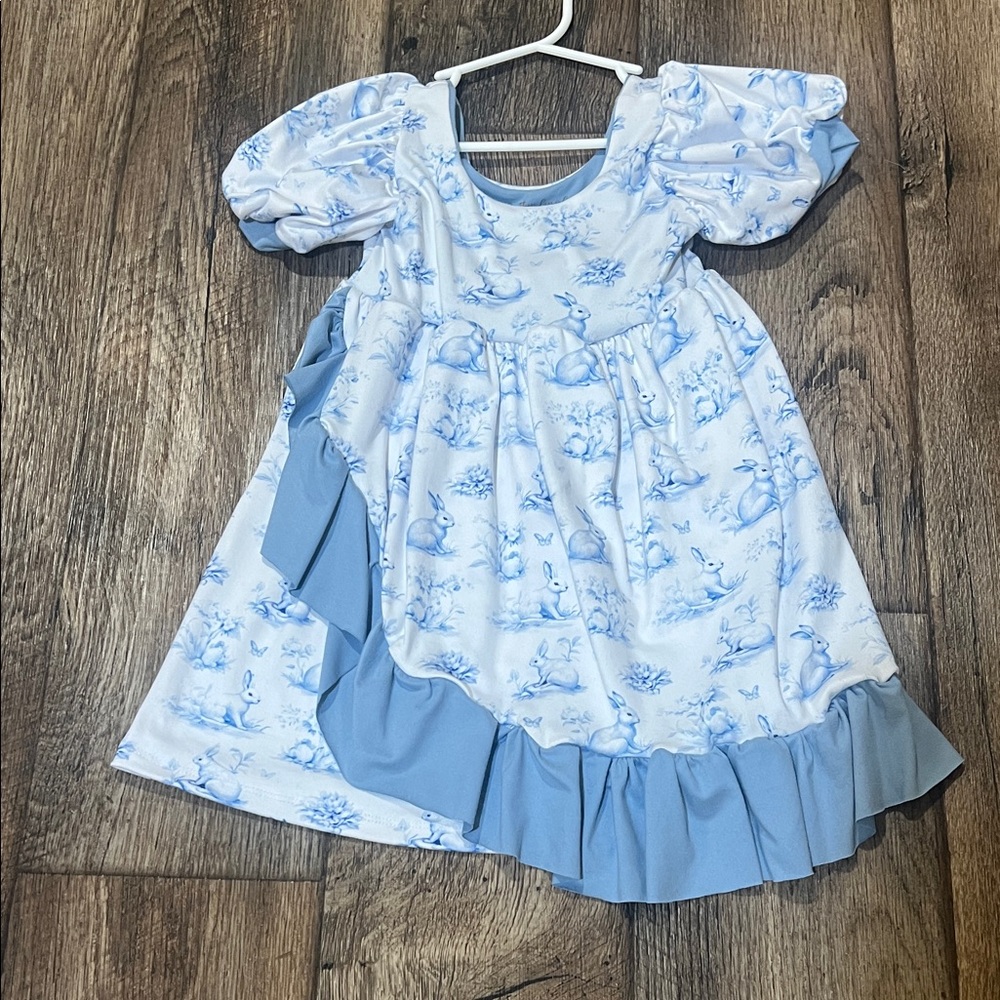 Blue and White Puff Sleeve Dress